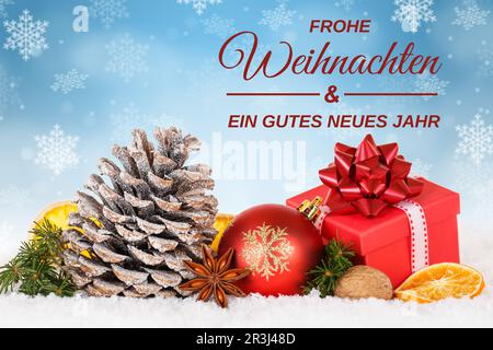 Christmas card card with Christmas decoration decoration for Christmas with gift Christmas gift Stock Photo
