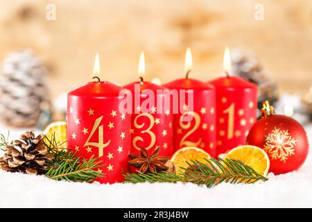 Fourth 4th Advent with Candle Christmas Decoration Advent Time Stock Photo