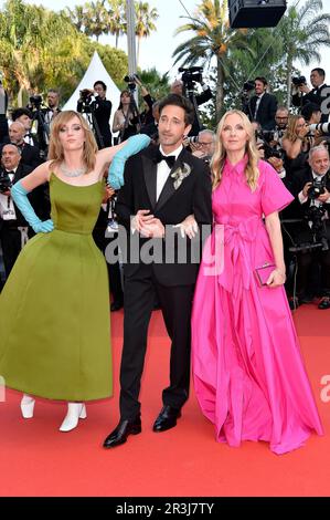 Maya Hawke, Adrien Brody and Hope Davis attend the premiere of  „Asteroid City“ at the 76th annual Cannes film festival on May 23, 2023 in Cannes, Fra Stock Photo