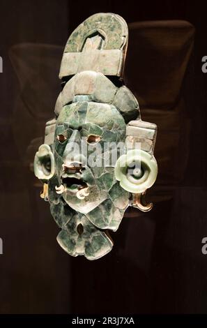 Jade funeral mask of ruler from Calakmul 600-750 AD, museum of Mayan Archaeology, Campeche city, Mexico Stock Photo