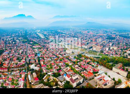 Vladikavkaz aerial panoramic view. Vladikavkaz is the capital city of the Republic of North Ossetia-Alania in Russia. Stock Photo