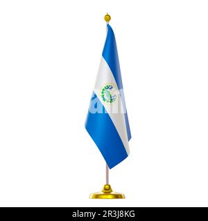 3d render of flag on pole for El Salvador countries summit and political meeting. Stock Photo