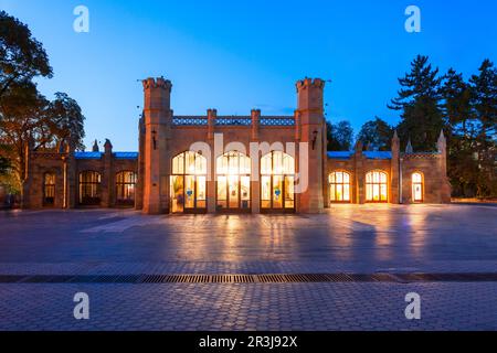 Narzan or Narzannaya Gallery is a historic building at the Kurortny Boulevard in Kislovodsk spa city in Caucasian Mineral Waters region, Stavropol Kra Stock Photo