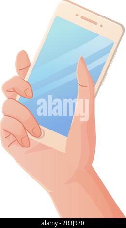 caucasian man hand holding a mobile phone isolated on white background. Digital Devices and Technology concept. Stock Vector