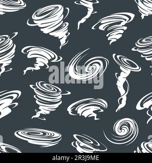 Tornado, hurricane, cyclone seamless pattern. Windstorm twirl, storm and blizzard air vortex vector seamless background. Fabric prnt and wrapping paper print with tornado wind twister Stock Vector