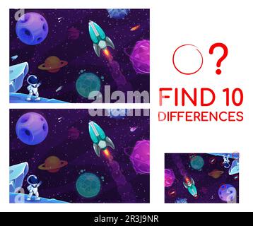 Find ten differences on space landscape with astronauts and galaxy ...