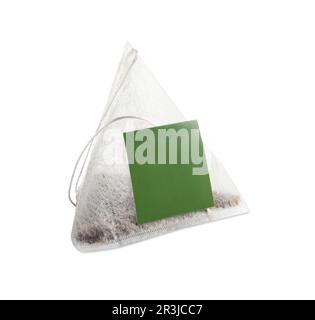 New pyramid tea bag isolated on white Stock Photo