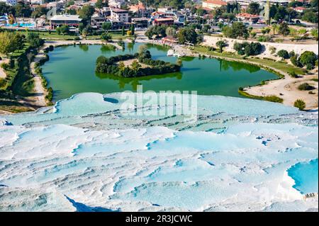 Pamukkale Travertines Drone Photo Stock Photo