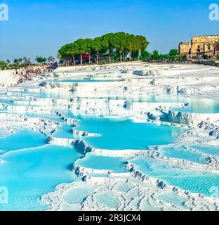 Pamukkale Travertines Drone Photo Stock Photo