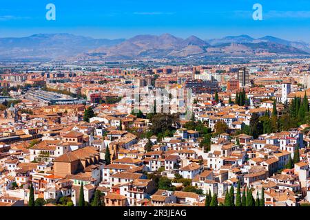 Granada city aerial panoramic view, Andalusia region in Spain Stock Photo