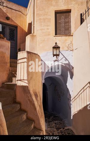 Tradional Greek Old Houses - Pyrgos Village, Santorini Island, Greece Stock Photo