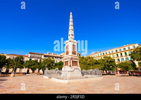 Torrijos Monument located in the center of Plaza de la Merced square in Malaga. Malaga is a city in the Andalusia community in Spain. Stock Photo