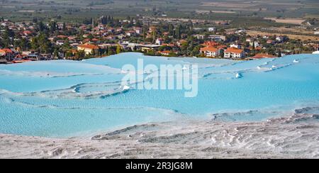 Pamukkale Travertines Drone Photo Stock Photo