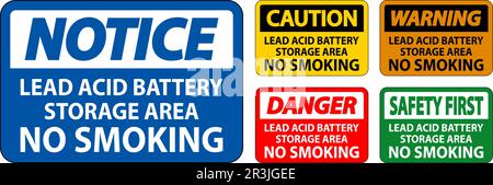 Danger Sign Lead Acid Battery Storage Area, No Smoking Stock Vector