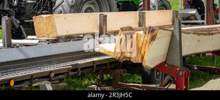panorama Woodworking machine for wooden boards Stock Photo