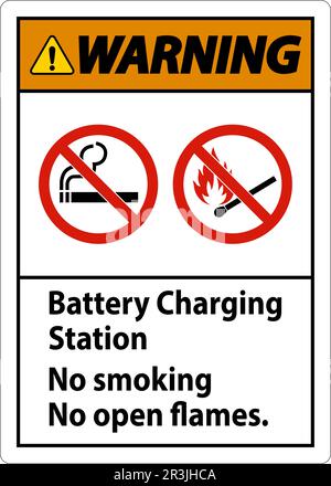 Warning Sign Battery Charging Station, No Smoking, No Open Flames Stock Vector