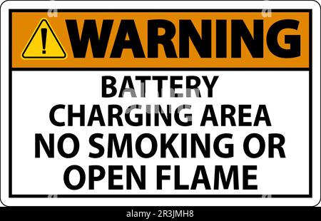 Warning Sign Battery Charging Area, No Smoking Or Open Flame Stock Vector