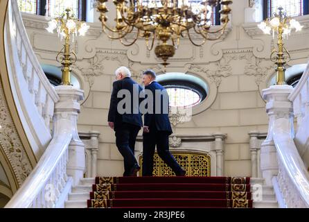 Bucharest, Romania. 24 May 2023. German President Frank-Walter Steinmeier and Klaus Johannis, President of Romania, meet for talks at the President's official residence, the Cotroceni Palace. President Steinmeier is on a three-day state visit to Romania at the invitation of President Johannis. Photo: Bernd von Jutrczenka/dpa/Alamy Live News Stock Photo