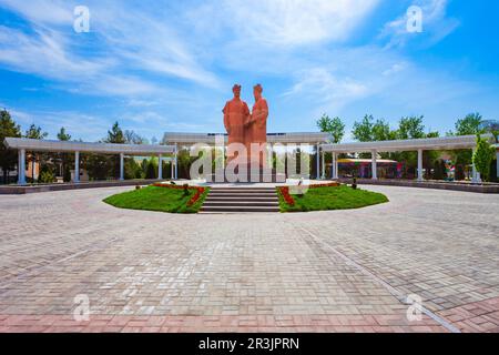 Alisher Navoi and Abdur Rahman Jami monument in Central Park in Samarkand city in Uzbekistan Stock Photo