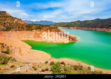 Lake Hisorak is a water reservoir near Shahrisabz city in Uzbekistan Stock Photo