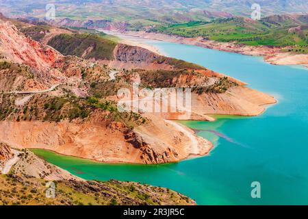 Lake Hisorak is a water reservoir near Shahrisabz city in Uzbekistan Stock Photo