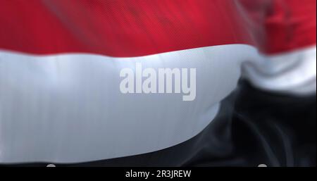 Close-up view of the Yemen national flag waving Stock Photo