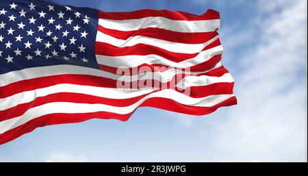 The national flag of the United States of America waving in the wind on a clear day. Patriotism concept. 3D illustration Stock Photo