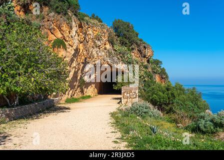 Tunnel and entrance to The Riserva naturale dello Zingaro National Park in Sicily Stock Photo