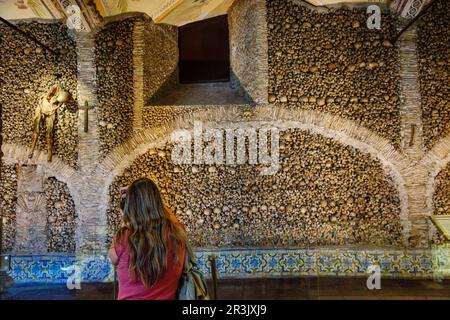 Capela dos Ossos, capilla de los huesos, construida en el siglo XVI, convento de San Francisco, gotico-manuelino, siglo XV, Evora,Alentejo,Portugal, europa. Stock Photo