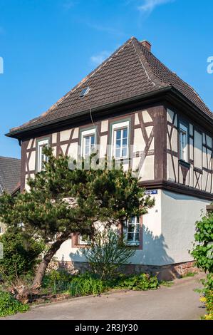 Typical half-timbered building in the town center, here Am Sauerbruennel, Klingenmuenster, Palatinate, Rhineland-Palatinate, Germany, Europe Stock Photo