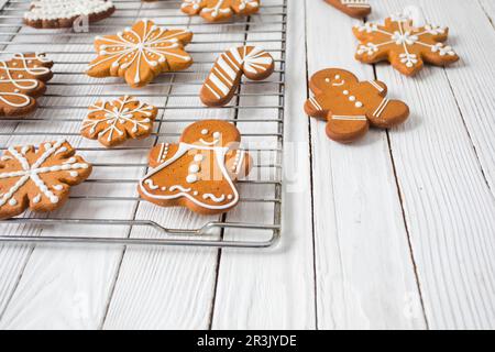 Gingerbread cookies on the white wooden table Stock Photo