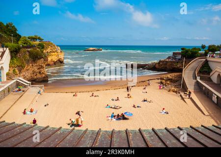 Plage du Port Vieux is a public beach in Biarritz city on the Bay of Biscay on the Atlantic coast in France Stock Photo