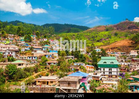 Landscape of Munnar town, surrounded with tea plantation in India Stock Photo