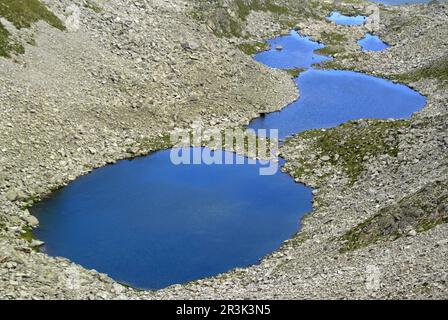 Ibones de Cap dAnglos desde el collado de Rio Bueno .Cordillera Pirenaica.Aragon. España. Stock Photo