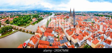 Regensburg aerial panoramic view. Regensburg is a city at Danube river in Bavaria, Germany Stock Photo