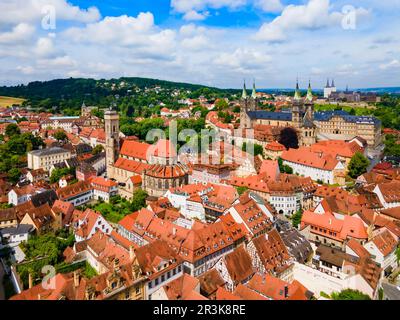 Parish Church of Our Lady and Bamberg Cathedral aerial panoramic view. Bamberg is a town on the river Regnitz in Upper Franconia, Bavaria in Germany. Stock Photo