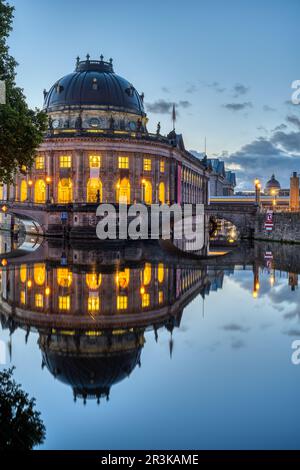 View of the Bode-Museum in Berlin at twilight reflected in the river Spree Stock Photo