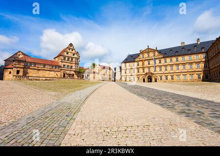 Domplatz square in Bamberg old town. Bamberg is a city on the river Regnitz in Upper Franconia, Bavaria in Germany. Stock Photo