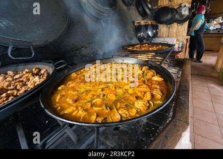 paella mallorquina,restaurante de Sa Foradada, Valldemossa, Parque natural de la Sierra de Tramuntana,.Mallorca, balearic islands, spain, europe. Stock Photo