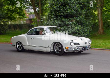 1971 70s seventies White VW Volkswagen Karmann Ghia 2+2 coupe ; at Lytham Hall St Annes Classic & Performance Motor vehicle show displays of classic cars, UK Stock Photo