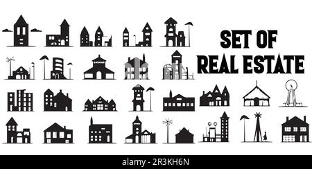 A collection of real estate house silhouette vector illustrations. Stock Vector