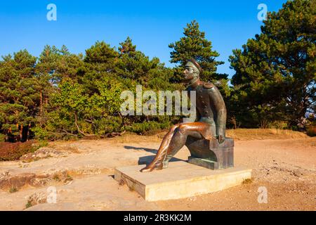 Kislovodsk, Russia - September 29, 2020: Mikhail Lermontov Monument at Krasnoye Solnyshko mountain viewpoint in Kislovodsk National Park in Russia Stock Photo