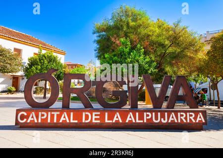 Orgiva, Spain - October 21, 2021: Orgiva city sign. Orgiva is a town in the Alpujarras area in the province of Granada in Andalusia, Spain. Stock Photo