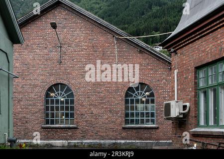 Historic industrial buildings in Odda, Norway Stock Photo