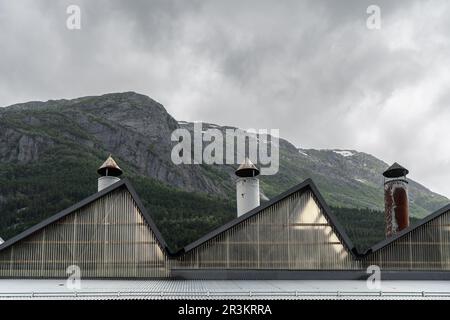 Historic industrial buildings in Odda, Norway Stock Photo