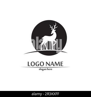 deer logo animal horn and mammal design and graphic vector Stock Vector