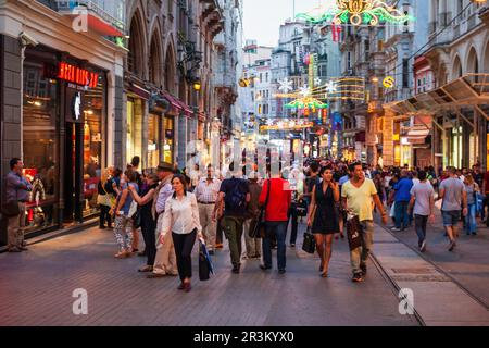 ISTANBUL, TURKEY - SEPTEMBER 22, 2014: Istiklal Avenue or Istiklal Street is one of the most famous pedestrian street in Istanbul, Turkey Stock Photo