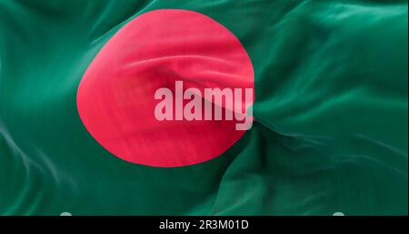 Close-up view of the Bangladesh national flag waving in the wind Stock Photo