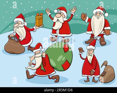 Cartoon Santa Clauses characters on Christmas time Stock Photo - Alamy