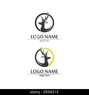 deer logo animal horn and mammal design and graphic vector Stock Vector